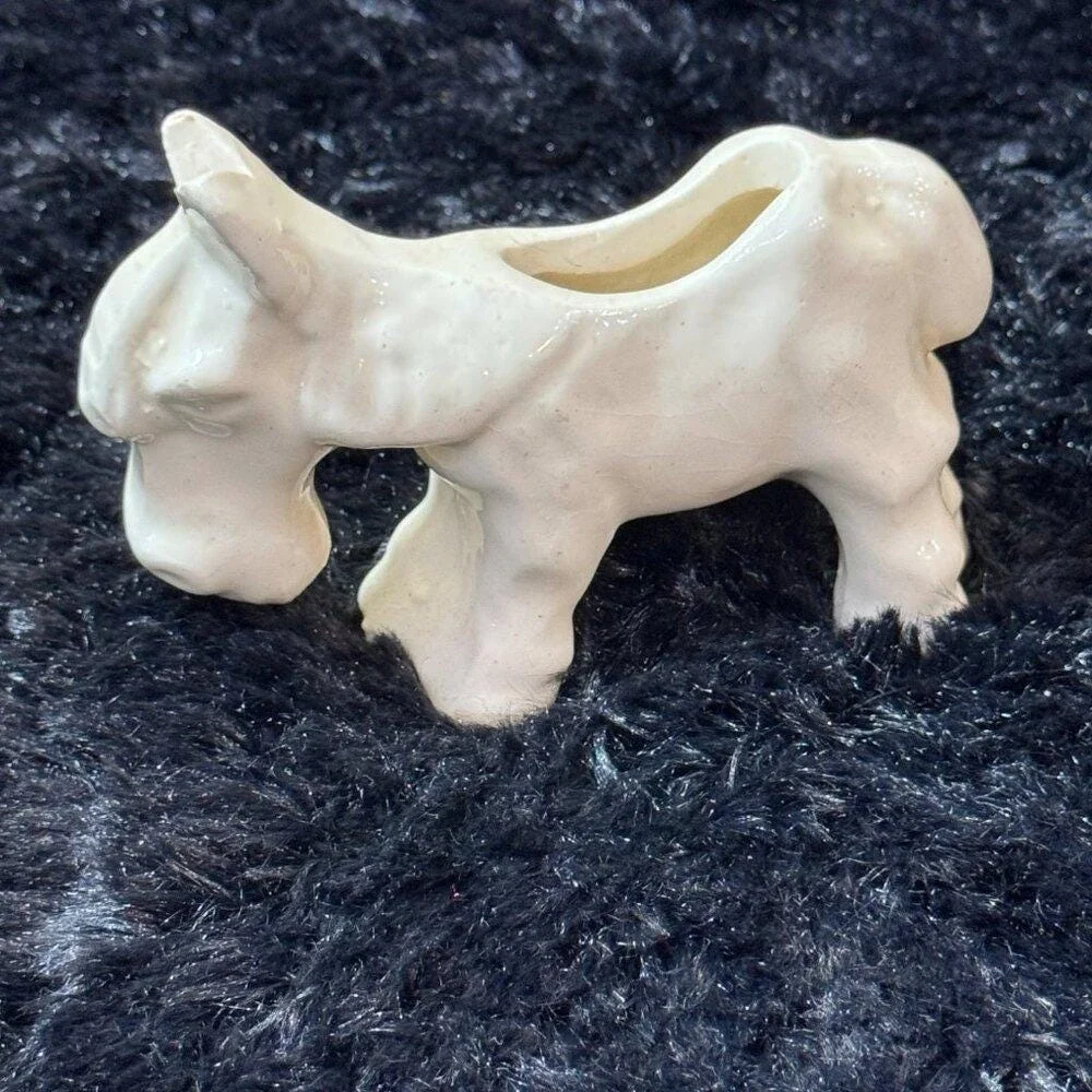 Mid‎ Century White Ceramic Donkey Burro Small Planter Figurine